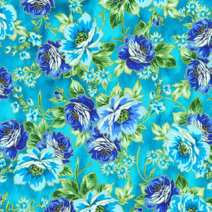 Decadent Garden - Florals Turquoise Metallic Yardage