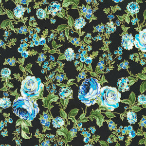 Decadent Garden - Florals and Leaves Navy Metallic Yardage