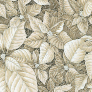 Holiday Flourish-Snow flower - Poinsettias Taupe Silver Metallic Yardage