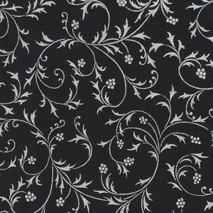 Holiday Flourish-Snow flower - Swirls Onyx Metallic Yardage