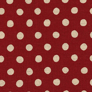 Sevenberry Canvas Natural Dots - Medium Dots Red Yardage