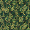 Traditional Trimmings - Gold Ornaments on Evergreen Yardage