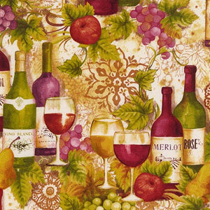Vineyard Collection - Merlot Wine Bottles Fabric