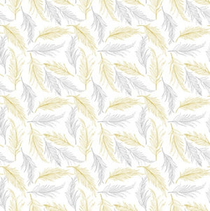 Hoffman Fabrics - Sparkle and Fade - Feathers White/Metallic - with Silver & Gold Metallic Accent