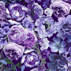 Floral Dreams - Medium Purple Peonies Fabric