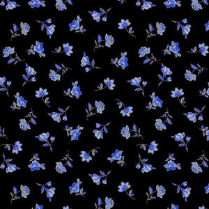 Sapphire - Tossed Metallic Small Florals Black