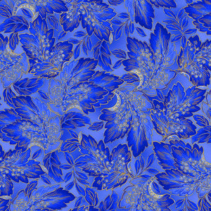 Sapphire - Metallic Leaves on Blue by Timeless