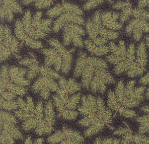 Cardinal Song Metallic Pine Branches Ebony by Moda | Christmas Fabric