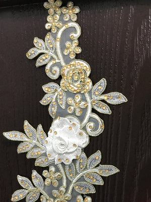 Embellished Gold & White Floral Wedding Lace Trim | Bridal Laces
