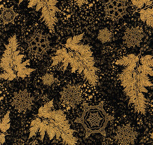 Holiday Flourish 12 Gold Metallic Foliage on Black by Robert Kaufman