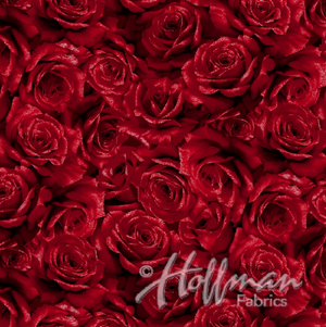 Cardinal Carols Roses Crimson/Silver by Hoffman Fabrics | Rose Fabric