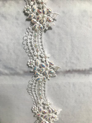 White Lace Trim with Multicolor Embellishments | Bridal Laces Trims
