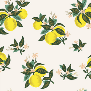Primavera Citrus Blossom Lemon Metallic Fabric by Cotton + Steel