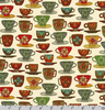 Coffee Break Coffee Cups on Ivory by Robert Kaufman | Novelty Prints