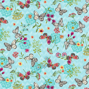 Butterfly Dreams Mini Butterfly Toss Blue by Studio E |Designer Fabric