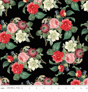 In Bloom Floral Black Fabric by Riley Blake