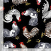 French Country - French Chickens on Black by Timeless Treasures