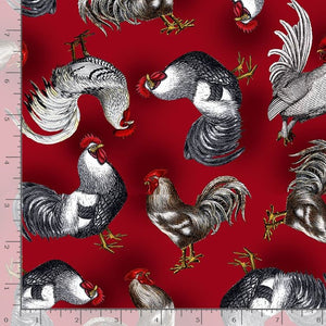 French Country - French Chickens on Red by Timeless Treasures