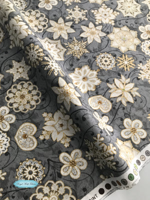 Hoffman Fabrics - Evergreen - Charcoal/Gold Metallic