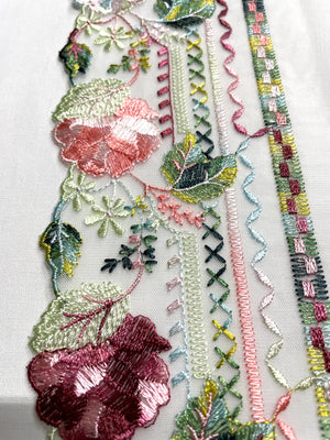 Embroidered White Net Lace Trim with scallops 
