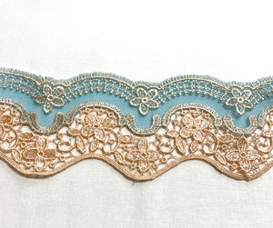 Embroidered Net Lace Trim with scallops - Ribbon Trim - Netting Lace