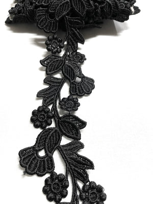 Black Floral Lace Trim - Ribbon Trim | Trim for Bridal