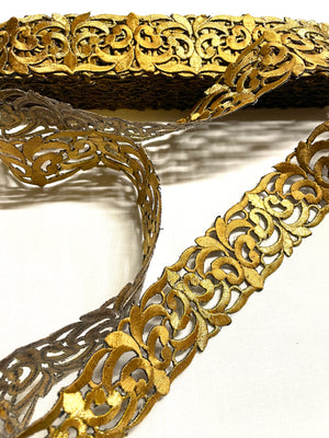 Iron-on Metallic Gold/Brown Lace Trim with adhesive back 