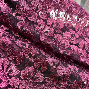 Dark Plum Embroidered Net Fabric Embellished