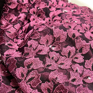 Dark Plum Embroidered Net Fabric Embellished