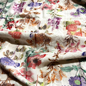 Hakoba Cotton Embroidered Fabric on Cream