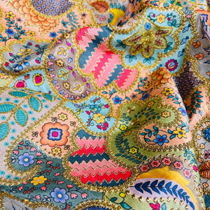 Multicolor Artificial Raw Silk Embroidered