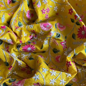 Yellow Bangalore Silk Embroidered with Sequins