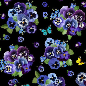 Timeless Treasures - Pansy Paradise - Floral Bouquets and Butterflies
