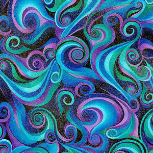Utopia - Metallic Blue Swirls Fabric