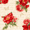 Garden Rose - Red Roses on Ancient Text Cream