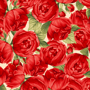 Garden Rose - Medium Red Roses on Cream