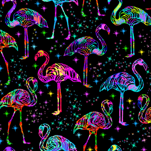 Timeless Treasures - Midnight Tropical Galaxy Flamingos