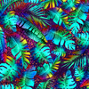 Timeless Treasures - Midnight Tropical Bright Neon Tropical Leaves Fabric