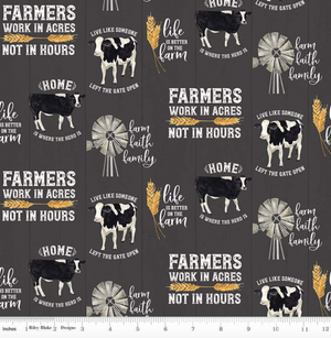 Homestead Life - Cows and Farm Life Phrases on Charcoal by Riley Blake