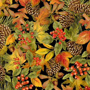 Gather Here - Packed Harvest Foliage Metallic Fabric by Timeless Treasures