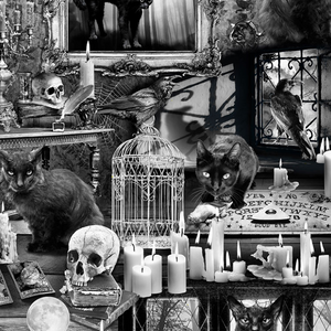 Wicked Fog - Black Cats in Haunted Houses by Timeless Treasures 