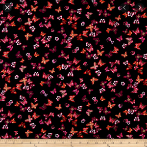 Butterfly Jewel Mini Butterfly & Pansy Black/Berry 8866M-20 by Benartex