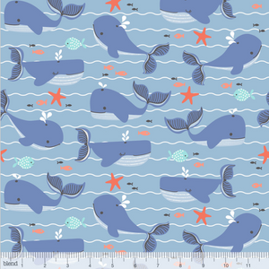 Underwater Fanta-Sea Whale Watching Light Blue by Maude Asbury Blend Fabrics