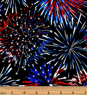 Red, White & True Patriotic Firework Celebration Black by Benartex 9703-12