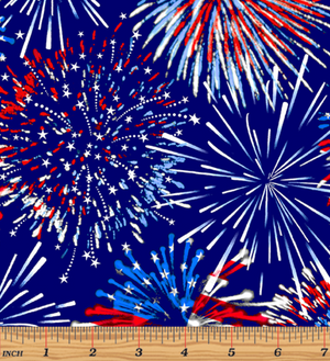 Red, White & True Patriotic Firework Celebration Blue by Benartex 9703-50