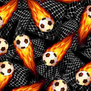 Goal! - Flaming Soccer Balls by Gail Cadden for Timeless Treasures