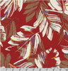 Kaufman Island Paradise Tropical Leaves on Red