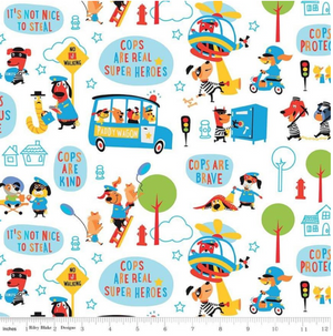 Cops and Robbers Main White by Riley Blake C8610-WHITE | Royal Motif Fabrics