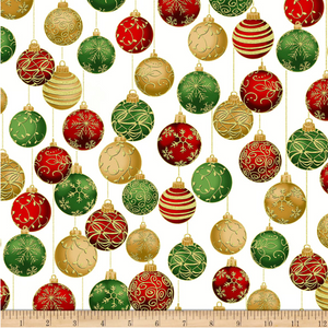 Tree Traditions - Hanging Ornaments Christmas/Gold Metallic by Hoffman Fabrics S7724-161G