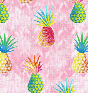 Timeless Treasures - Summer Vibes Colorful Pineapples on Pink Fabric